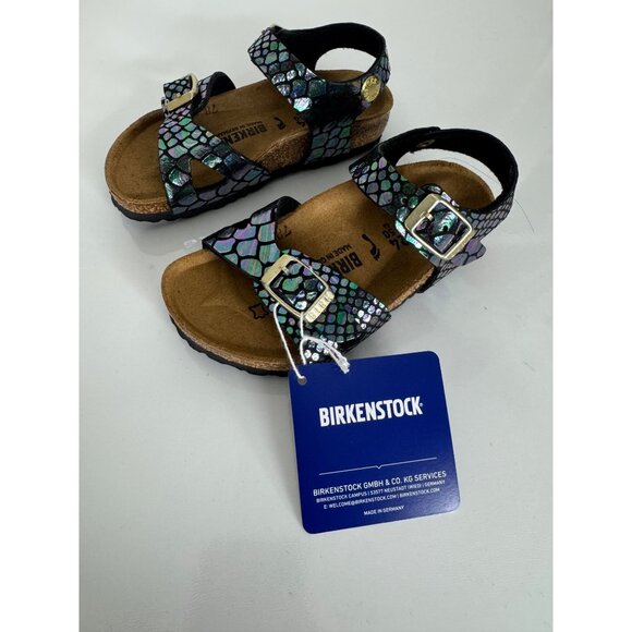 NEW Birkenstock Rio Kids Sandals Shiny Snake Black Iridescent EU 24 US 6 Toddler - Picture 4 of 9